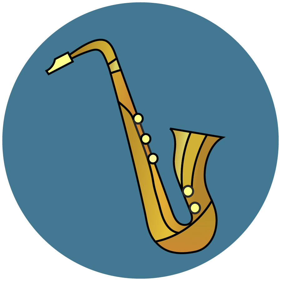 Stylized illustration of a saxophone.